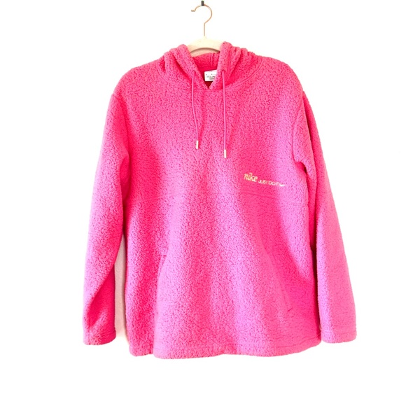 Nike Fleece Pullover Hoodie Warm Playful Pink Oversized Fuzzy Sweatshirt M - Picture 2 of 8